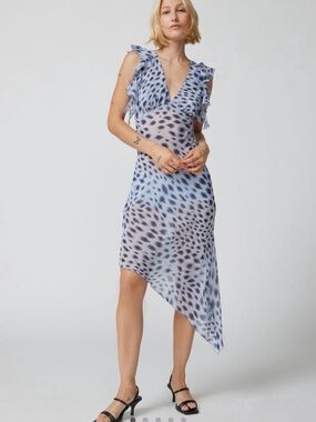 Urban Outfitters Devon Light Blue Printed Asymmetric Dress